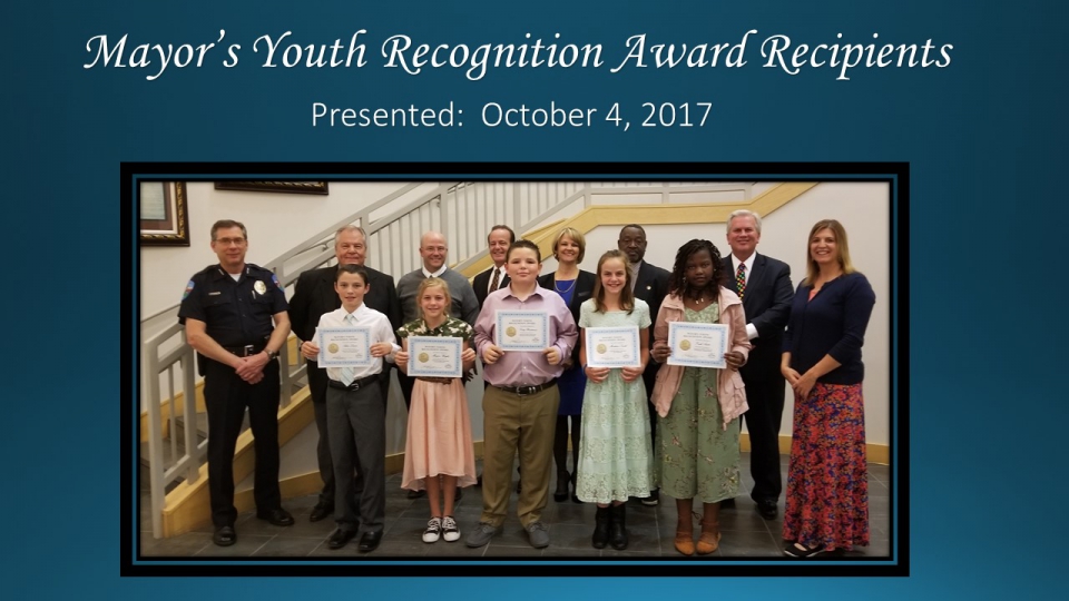 Mayor's Youth Recognition Award Presented October 4, 2017.